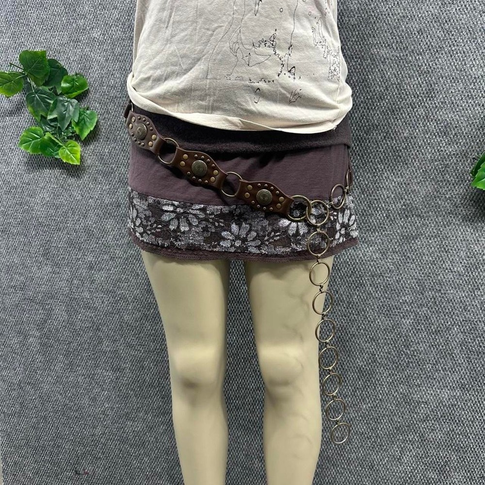 Y2K Brown Concho Studded O-Ring Chain Belt
